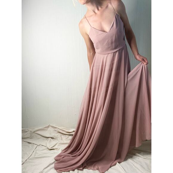 JENNY YOO Inesse Dusty Rose Blush Maxi Chiffon Gown US 2 Whipped Apricot NWT - Picture 3 of 16